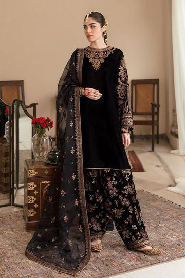 3 Piece Unstitched Heavy Embroidered Velvet Suit With Four Sided Embroidered Organza Dupatta